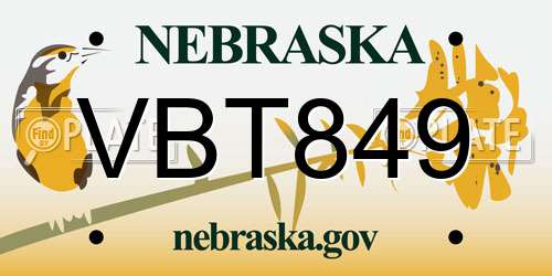 VBT849 Nebraska License Plate