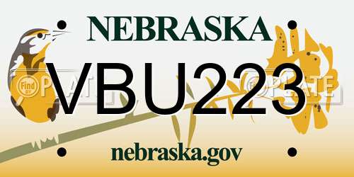 VBU223 Nebraska License Plate