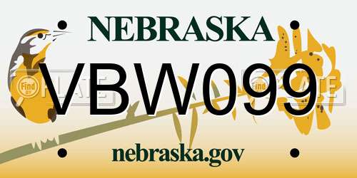VBW099 Nebraska License Plate