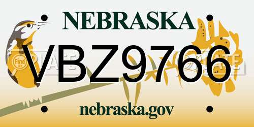 VBZ9766 Nebraska License Plate