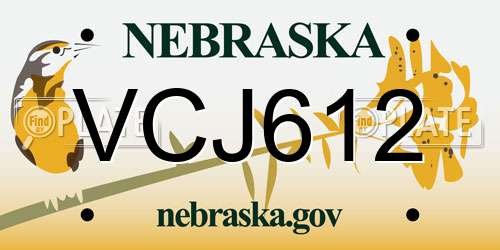 VCJ612 Nebraska License Plate