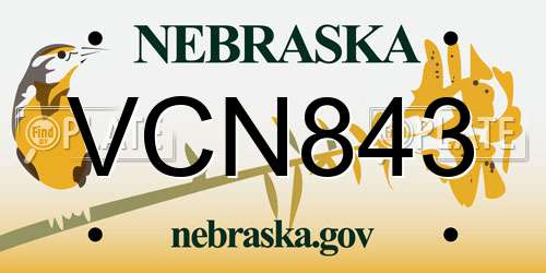 VCN843 Nebraska License Plate
