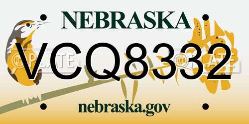 VCQ8332 Nebraska License Plate