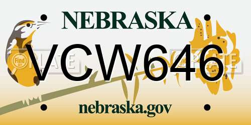 VCW646 Nebraska License Plate