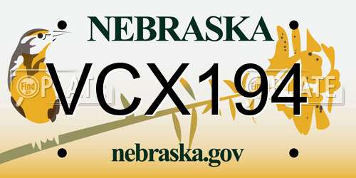 VCX194 Nebraska License Plate
