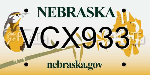 VCX933 Nebraska License Plate