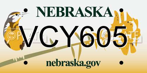 VCY605 Nebraska License Plate