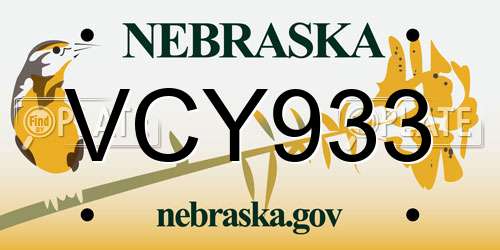 VCY933 Nebraska License Plate