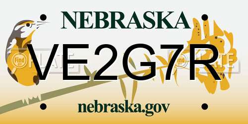 VE2G7R Nebraska License Plate