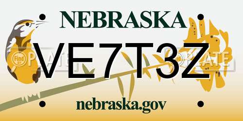 VE7T3Z Nebraska License Plate