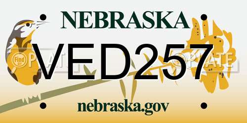 VED257 Nebraska License Plate