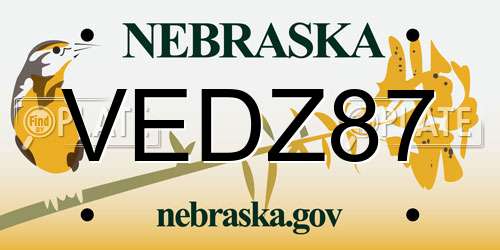 VEDZ87 Nebraska License Plate