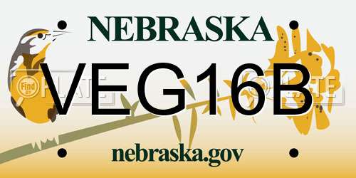 VEG16B Nebraska License Plate