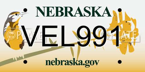 VEL991 Nebraska License Plate