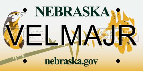 VELMAJR Nebraska License Plate