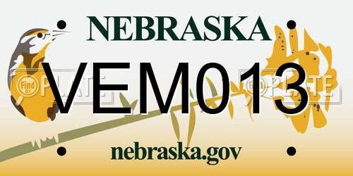 VEM013 Nebraska License Plate