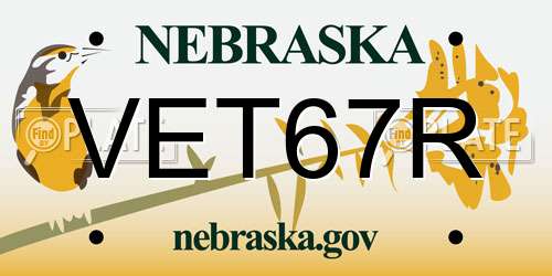VET67R Nebraska License Plate