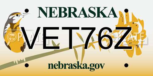 VET76Z Nebraska License Plate