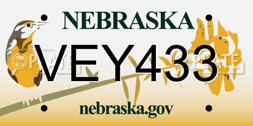 VEY433 Nebraska License Plate