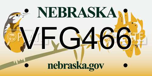 VFG466 Nebraska License Plate