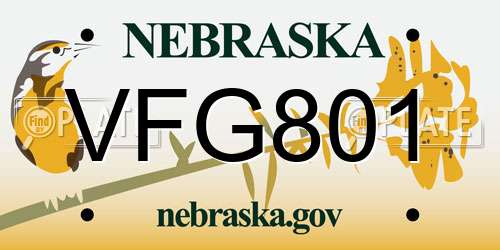 VFG801 Nebraska License Plate