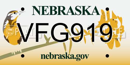 VFG919 Nebraska License Plate