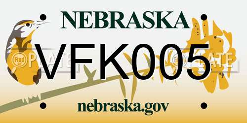 VFK005 Nebraska License Plate