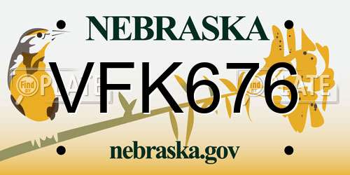 VFK676 Nebraska License Plate