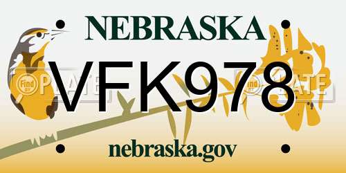 VFK978 Nebraska License Plate