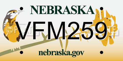 VFM259 Nebraska License Plate