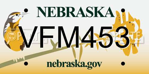 VFM453 Nebraska License Plate