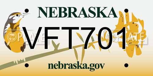 VFT701 Nebraska License Plate