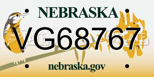 VG68767 Nebraska License Plate