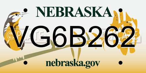 VG6B262 Nebraska License Plate