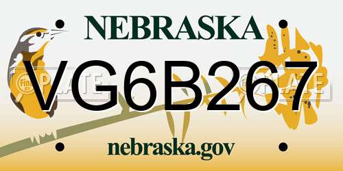 VG6B267 Nebraska License Plate