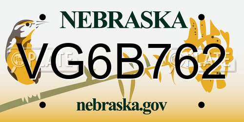 VG6B762 Nebraska License Plate