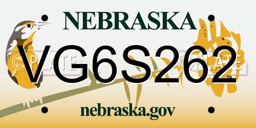 VG6S262 Nebraska License Plate
