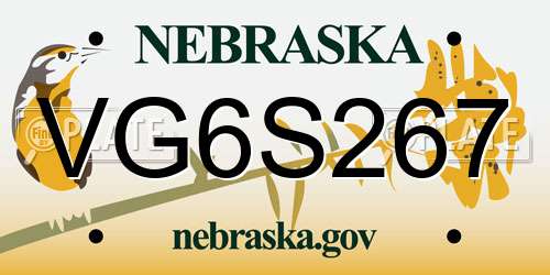 VG6S267 Nebraska License Plate