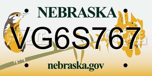 VG6S767 Nebraska License Plate