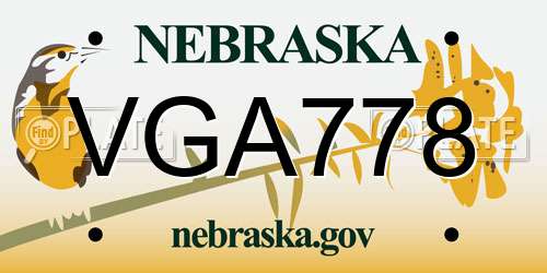 VGA778 Nebraska License Plate