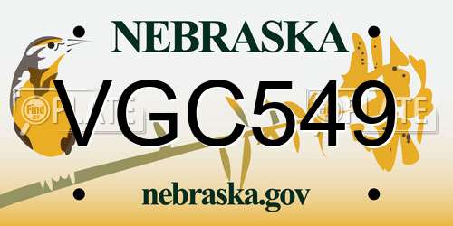 VGC549 Nebraska License Plate