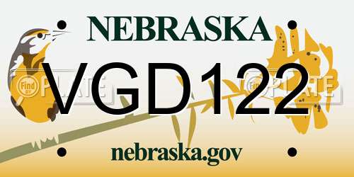 VGD122 Nebraska License Plate