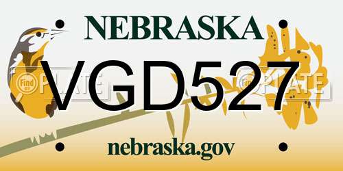 VGD527 Nebraska License Plate