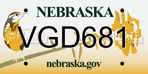 VGD681 Nebraska License Plate