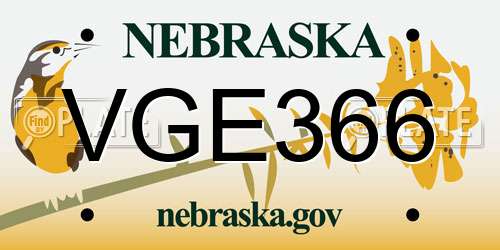 VGE366 Nebraska License Plate