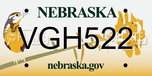 VGH522 Nebraska License Plate