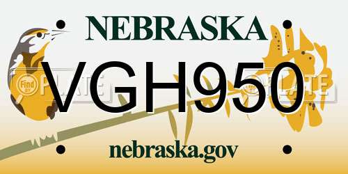 VGH950 Nebraska License Plate