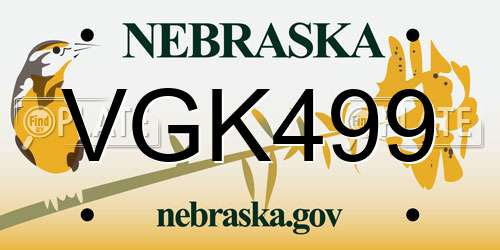 VGK499 Nebraska License Plate
