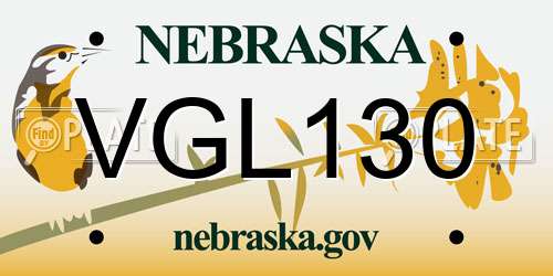 VGL130 Nebraska License Plate