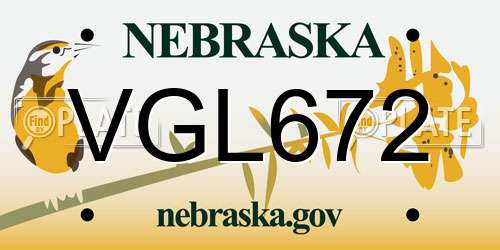 VGL672 Nebraska License Plate